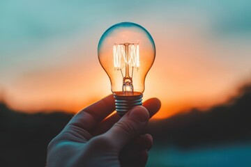 Illumination: The image of a hand delicately cradling a radiant light bulb against a dramatic sunset. This evokes the power of ideas, innovation, and the spark of ingenuity.