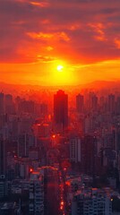 Fototapeta premium Breathtaking city skyline at sunset with vibrant colors and silhouetted buildings