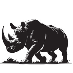 Obraz premium Black West African Black Rhinoceros Silhouette Vector, High Quality Illustration on White Background