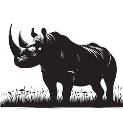 Black West African Black Rhinoceros Silhouette Vector, High Quality Illustration on White Background