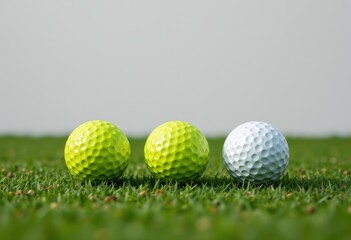 Three Golf Balls on Green Grass with White Background
