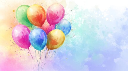 Vibrant birthday celebration background with colorful balloons and blank space for personalized text, featuring festive party decorations, bright confetti, and cheerful atmosphere for greeting cards, 
