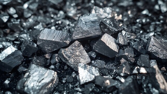 Close up view of raw metallic silicon chunks industrial material texture background