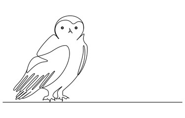 Continuous one line drawing wild bird owl. A bird of prey at night, Minimalist Owl with Glasses in One Line Art Style
