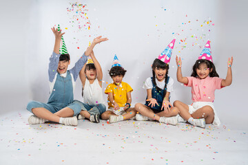 group image of cute asian kids posing on white background