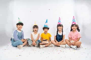 group image of cute asian kids posing on white background