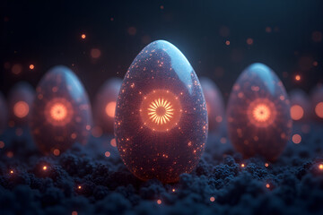 Luminescent Sacred Eggs with Mandala Patterns in Earth Tones