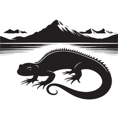 Black Yunnan Lake Newt Silhouette Vector, High Quality Illustration on White Background