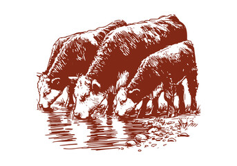 Hereford Cattle hand drawn sketch vector illustration © Shutoda