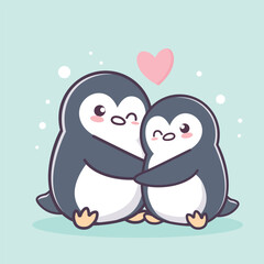 Penguins- Cute Penguin Couple Hugging - Adorable Love Illustration with Heart