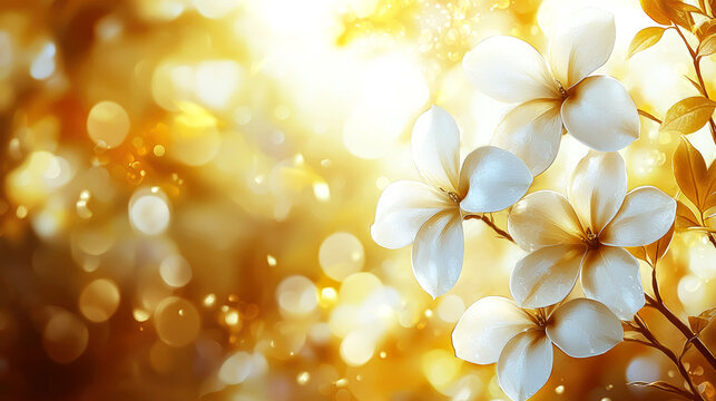 Golden Hour Blossoms: White Flowers in a Luminous Garden