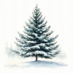 Fototapeta premium Watercolor Painting of a Snow-Covered Pine Tree for Christmas and New Year Designs