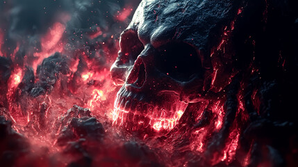 Infernal Skull in Fiery Abyss: A Dark Fantasy Artwork