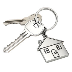 Metal House Key with Home-Shaped Keychain &ndash; Isolated on White Background