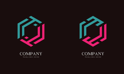 Set of hexagon-shaped monogram logo with the initial letter T. Suitable for various businesses.