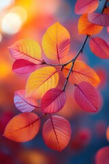 Vibrant Autumn Leaves in Warm Sunlight with Colorful Foliage and Soft Bokeh Background