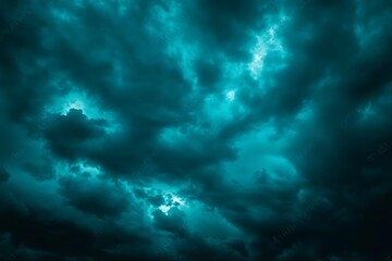 Fototapeta premium Black blue green night sky with clouds. Wind. Before the storm. Dramatic skies. Dark teal color background for design. Abstract. Toned cloudy gloomy sky. Dusk.
