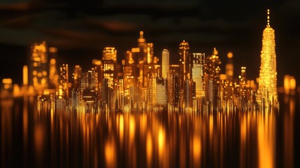 Obraz premium Golden city skyline at night