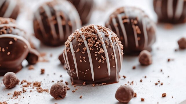 National Truffle Day Decadent chocolate truffles with cocoa crumble on light background