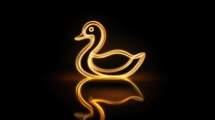 Obraz premium Illuminated duck silhouette, glowing golden outline