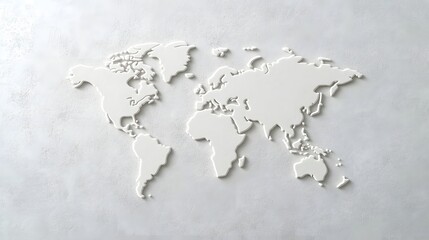 Elegant White 3D World Map on Grey Textured Background Global Travel Concept