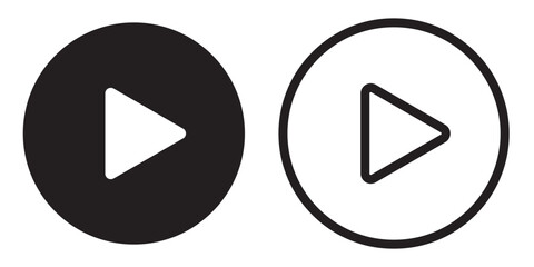 Black and white circular button with a play icon