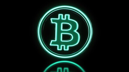 Obraz premium Neon Bitcoin symbol against black background