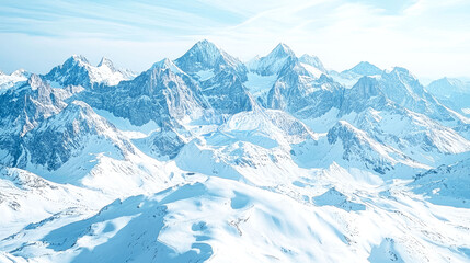 Obraz premium Majestic Winter Mountain Panorama: Breathtaking Snow-Covered Peaks and Glacial Valleys