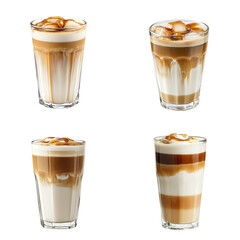 Iced Caramel Macchiato Latte, Layered Drink, Cutout
