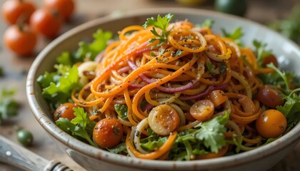 Vibrant Organic Salad Bowl with Fresh Greens and Vegetables
