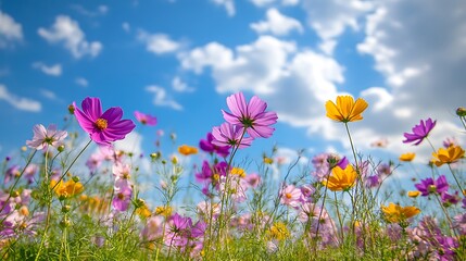 Beautiful cosmos blooming at a flower field