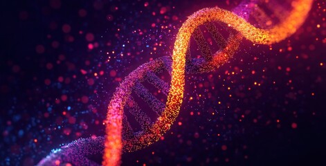 Futuristic DNA Strand Glowing in Neon Colors Sci-Fi Digital Art Scientific Breakthrough in Genetics