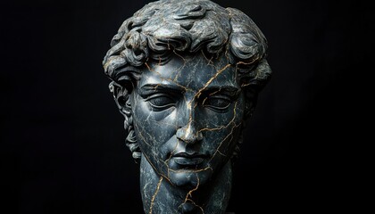 Obraz premium Cracked Marble Bust of a Classical Male Head