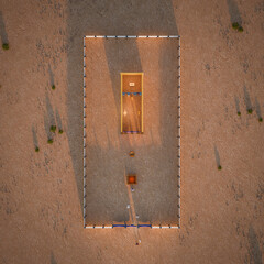 Sanctuary tabernacle 3d rendering of the wilderness tent described in Bible Exodus. Old Testament Religious imagery illustration. Top view cutaway diagram