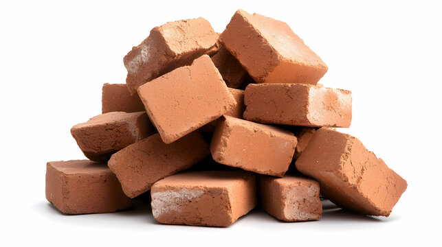 Pile of Brown Bricks on White Background