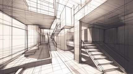 Architectural Sketch of Modern Building Design in Isometric Perspective