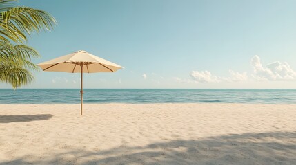 Fototapeta premium Serene Beach Umbrella Scene Tropical Summer Vacation Idyllic Seascape