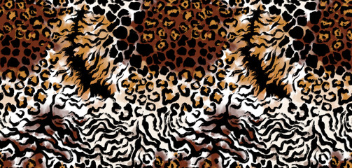 Seamless patchwork pattern. Hand draw animals pattern. Tribal animals collage pattern.