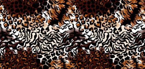 Seamless patchwork pattern. Hand draw animals pattern. Tribal animals collage pattern.