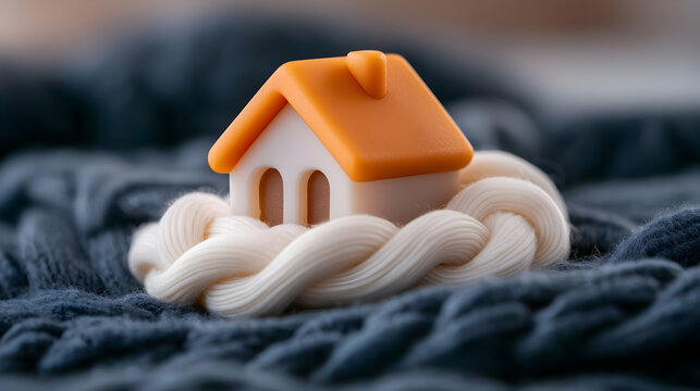 Golden House Shaped Keychain on Cozy Fabric