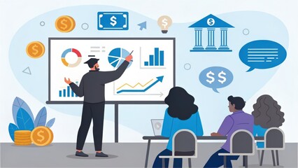 financial inclusion credit access accessibility concept. Business presentation with graphs and charts, focused on financial growth and analysis.