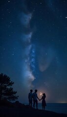 Generative AI Celestial Romance: Silhouetted Figures Under a Starry Night Sky