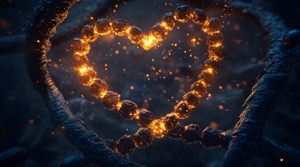 Fiery heart formed by glowing stones, dark cosmic background