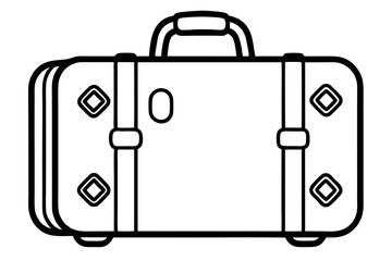 vintage suitcase with travel stickers line art vector illustration