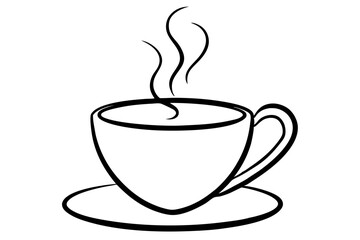 cup of steaming coffee with heart shaped foam line. art vector 