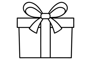 wrapped gift box with bow line art vector illustration