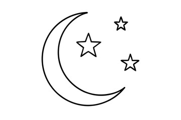 crescent moon with stars line art vector illustration