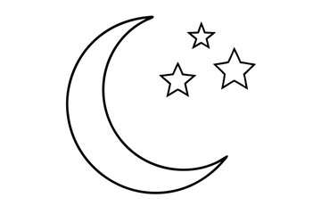 crescent moon with stars line art vector illustration