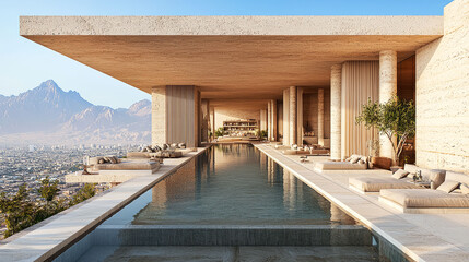 Fototapeta premium Luxury Villa with Infinity Pool and Panoramic Mountain View