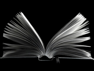 Open Book with Pages Spread Wide in Dramatic Black and White